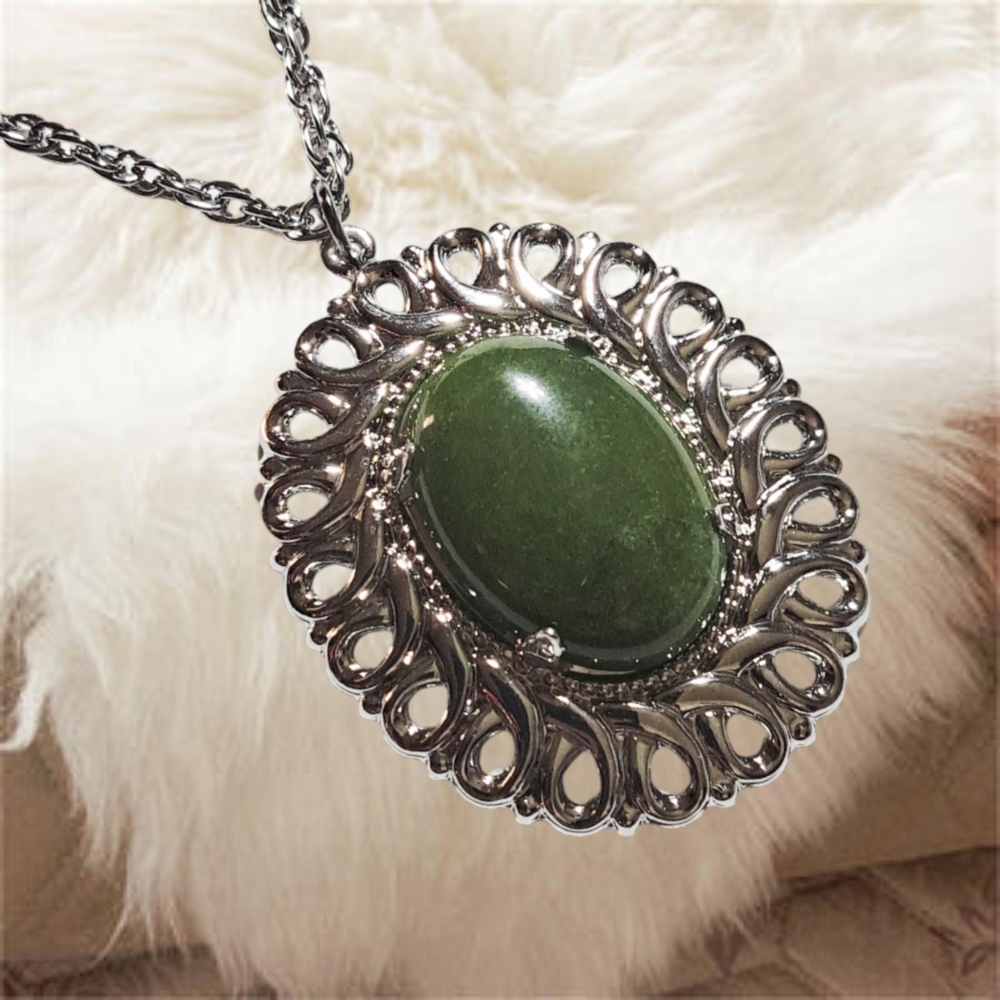 Genuine Stone Pendant with Silver Tone Necklace - Picture 3 of 4